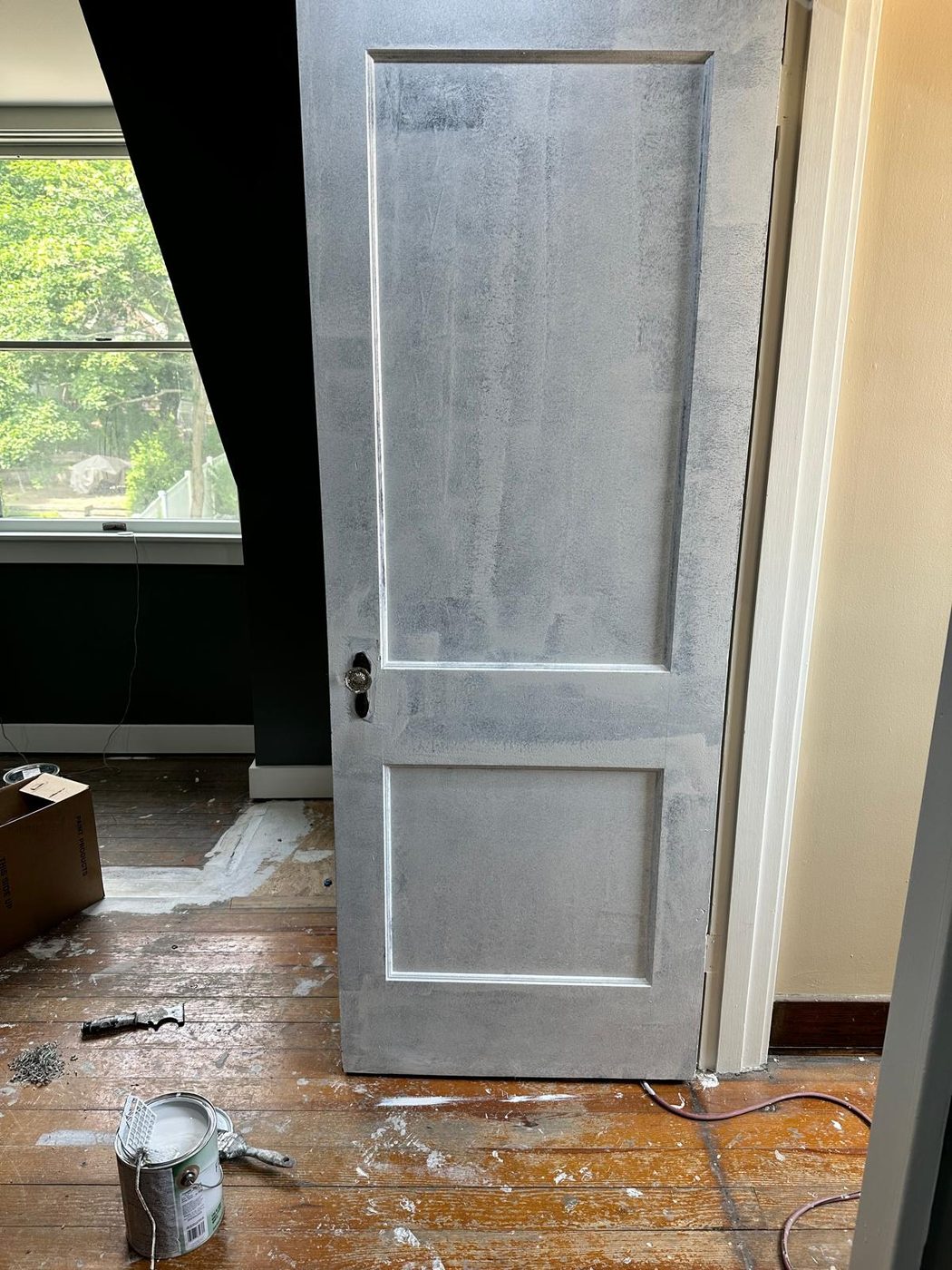 Primed interior door before painting